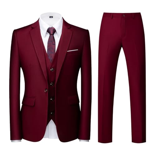 KUDORO Costume Homme 3 pièces Slim Fit Smoking Simple Poitrine à Un Bouton, Men Suits 3 Piece pour Mariage Business Fête Confort Elégant Blazer Veste et...