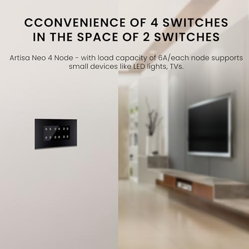 Image of Wipro North West Wipro Artisa Neo Wi-Fi Smart Touch Switch 4N | Combo of 6M Plate(Galaxy Black) + 3x4N Touch Switches(6A, Black) | Works with App, Alexa, Google Asst | Pack of 1