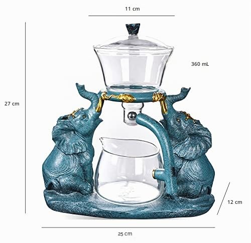 RORA Service à thé en verre 6 tasses avec infuseur amovible, injection d'eau magnétique, couvercle rotatif, résistant à la chaleur, électroménager, Éléphant A