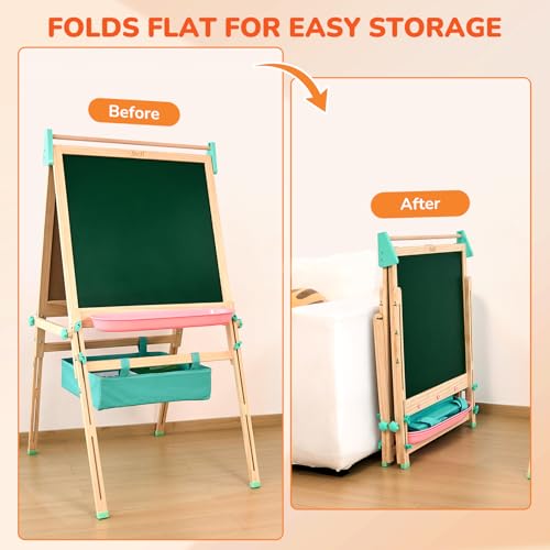 Joycat KE1 Art Easel For Kids Aged 2-8, Wooden Magnetic Chalkboard &Whiteboard,Height Adjustable Easel With Washable Trey & Basket, Easy To Assemble & No Tools Required, Gift And Art Supplies For Toddlers thumb #4