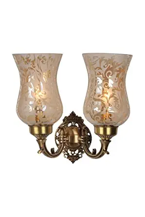 Fos Lighting Brass Mini Double Wall Scone with Luster Etched Glass,corded-electric