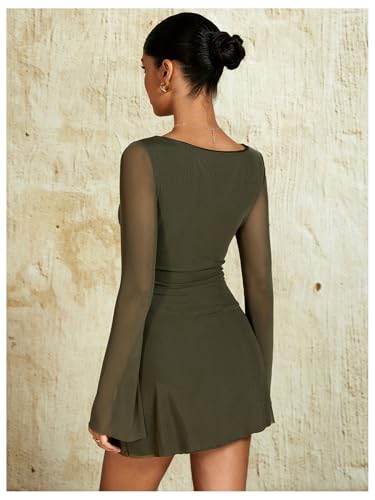 Milumia Women's Boat Neck Mesh Long Bell Sleeve Mini Dress Y2k Going Out Short Dresses Fall 20252