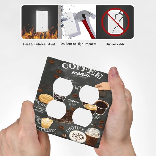 Decorative Outlet Covers Retro Coffee Cup Bean 2 Gang Wall Plate Cover Double Duplex Receptacle Two Switch Light Switch Cover Plate Jumbo Dual Faceplate