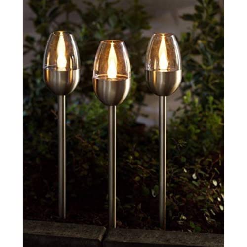 35312 Lot de 3 mini torches de jardin en acier inoxydable 39 cm