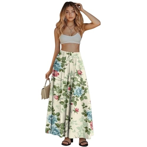 Womens High Waist A-Line Flared Maxi Skirts Elastic Long Skirt with Pockets Going Out Beach Outfits S-2XL4