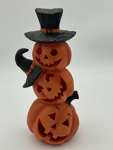 Halloween Stacked Light Up Pumpkin Decor with Black Witch Hat