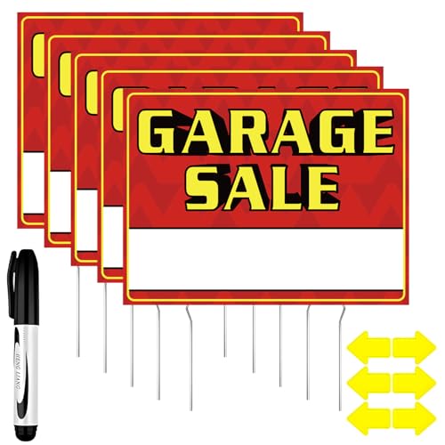 5-Piece Garage Sale Signs with 10 Metal Stakes Marker & Arrow Stickers