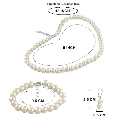 Image of JFL Combo Imitation 6mm Round Pearl Necklace Set Moti Mala Pearl Set With Earrings,Bracelet Handcrafted Jewellery for Less