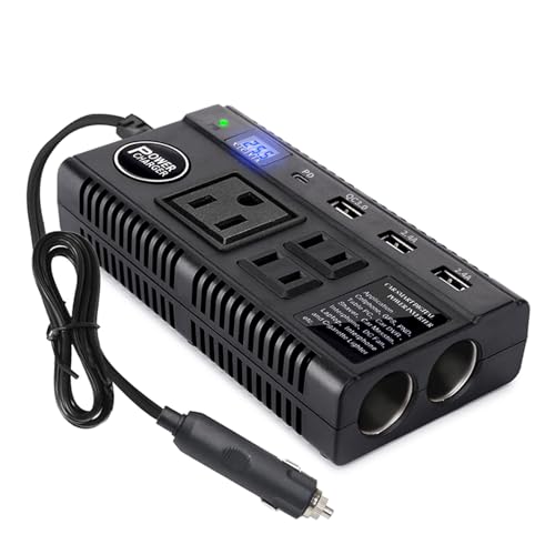 Car Power Inverter 120W DC 12V 24V to AC 110V Car Charger Adapter with 3 AC Outlets Dual Cigarette...