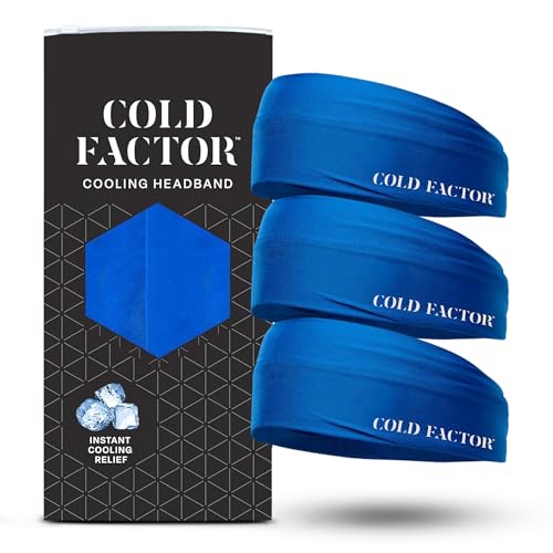 COLD FACTOR Cooling Headband for Women and Men UPF 50+ Advanced Evaporative Comfort Instant Cooling Sweatband for Outdoor Sports Fitness Yoga Hiking Running and Workout 3 Pack (Blue)