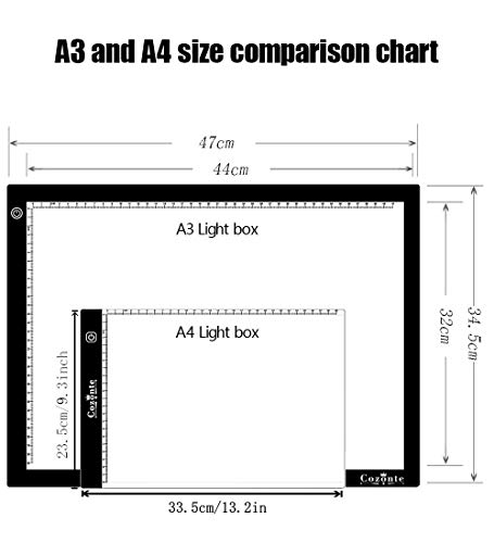 Diamond Painting Accessories, A3 Light Box, Cozonte Ultra-Thin A3 LED Light Pad Third Level Touch Dimmer 12W Super Bright Light for Diamond Painting, Sketching, Designing, X-ray Viewing et.