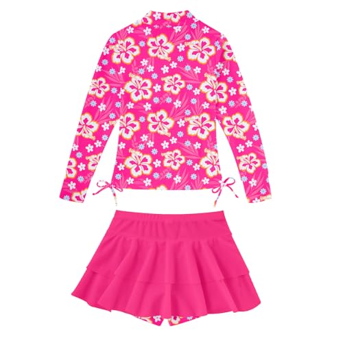 Image of Vogseek 3-12T Girls Rash Guard 2 Pieces Bathing Suit Long Sleeve Swimsuit Swimming Skirt with Shorts Swimwear