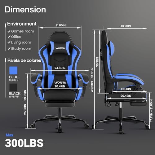 Image of Ergonomic Gaming & Office Chair, Footrest, Racing Design Black /Blue | PVC with headrest,lumbar, Adjustable Height recliner for adults 2D-Linkage Armrests for 300LBS