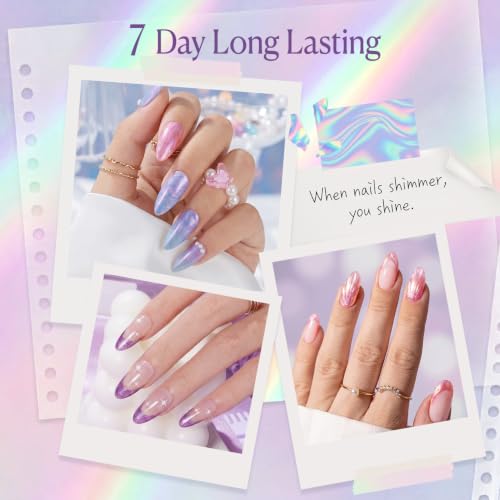 Image of AZUREBEAUTY Pearl Nail Polish Set 4 Colors Ombre Mermaid Shimmer | Pink Aqua Blue Purple Quick Dry Shell Glitter Effect, Dreamy Aurora Look, Women Gift Home Manicure DIY