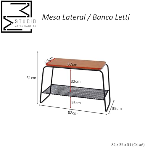 Mesa Lateral Letti Banco Sapateira Industrial Elegante Cor:Preto