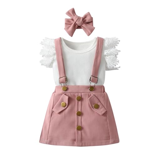 Image of Derouetkia Baby Girl Clothes Summer Ruffle Sleeve Romper Skirt Headband Infant Girls Outfits Sets