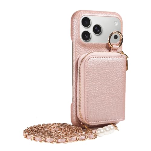 Étui portefeuille bandoulière iPhone 12 Mini or rose protection antichoc