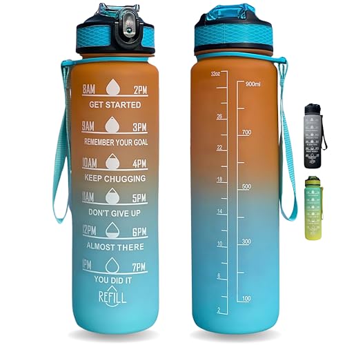 Repton 1L Sports Water Bottle with Motivational Time Marker, Blue & Orange, 1000 ml