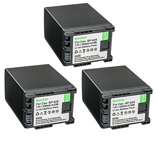 Kastar 3-Pack BP-828 Battery 7.4V 3300mAh Replacement for Canon BP-820 BP820, BP-828 BP828 Battery, Canon CG-800 CG800 Charger, Canon VIXIA HF G50 UHD 4K, VIXIA HF G60, VIXIA GX10 Camcorder
