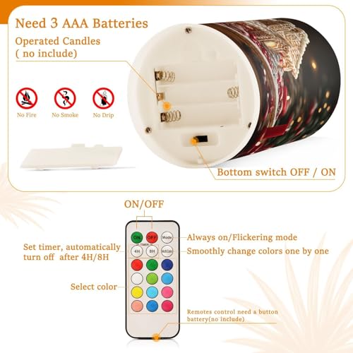 Image of Gingerbread House Flickering Flameless Candles LED Battery Operated with Remote Timer Pillar Candles for Home Birthday Wedding Christmas Decor, Set of 2