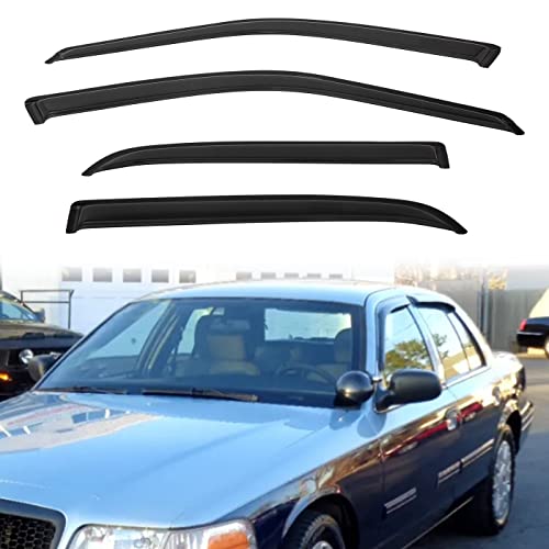 PLDDE Out-Channel Acrylic Smoke Tint Rain Guard compatible with1998-2011 Crown Victoria 1992-2011 Mercury Grand Marquis (w/o Landau Roof) Tape-On Vent Deflector Window Visors Car Accessories 4 Pcs