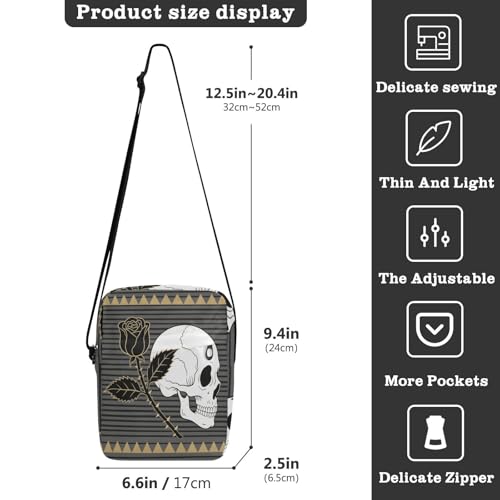 small messenger bag for women crossbody bag crossbody purses for women Adjustable Strap for Casual Casual- Skull Black Rose Grey3