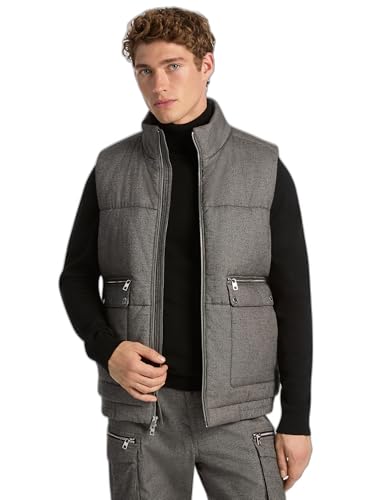 Michael Kors Men's Microhound Flannel Puffer Vest, Ash Melange, L