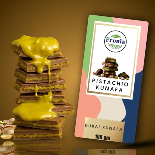 Image of Fronia Kunafa Chocolate Bar Dubai Style 100gm | Pistachio Kunafa Dubai Chocolate Dessert | Milk Chocolates, Creamy Pistachios & Crunchy Kunafas spread | Dubai Kunafa Chocolate Pistachio - 100gm