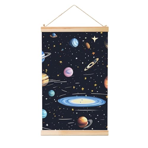 Poster mural en bois système solaire vintage 91x61 cm
