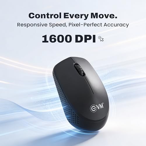 Image of EVM NEO Wireless Mouse for Laptop & PC | 2.4GHz Wireless Connectivity | 1600 DPI Optical Mouse | 10m Range | Smooth Tracking | 1-Year Warranty (EVM-NEO-3W042) Black