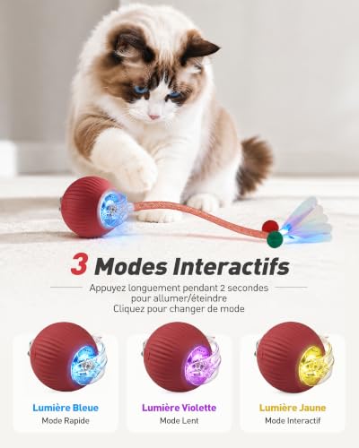 RZPTL Jouet Balle Interactifs pour Chats, Rouge Balle Électrique avec Queue – vue 2