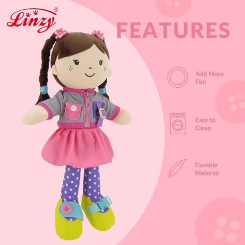 Linzy 15" Learn to Dress Stuffed Doll with Grey Jacket, Educational Montessori Doll for Toddlers, Soft Buckle Toy Gifts for 2 Year Old Girls by Linzy - Used condition - Image 2