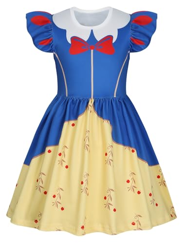 COTRIO Princess Dress Girls Casual Dresses Toddler Twirl Skater Dress A Line Swing Sundress Kids Ruffle Sleeve School Dresses Outfit Size 7-8 Years (Golden)