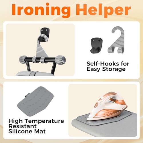 APEXCHASER Ironing Board, Compact Iron Board with Silicon Mat, Foldable Ironing Board with Heat Resistant Cover, 7 Height Adjustable, Space Saver Iron Board,13x43 Solid Grey by APEXCHASER - Image 6