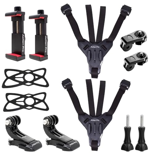 Image of Action Pro Helmet Chin Mount Strap Set Compatible with GoPro 13 /12 /11 /10 /9 /8 /7 /6 /5 /4, DJI Osmo, Insta360 & SJCAM| Adjustable Motorcycle Helmet Mount for Action Cameras & Smartphones (Pack of 2)