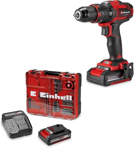 Einhell Set trapano a percussione a batteria TE-CD 18/40 Li-i +64 (1x 2,0 Ah) Power X-Change (18 V, 40 Nm, trapanatura percussione, mandrino 13 mm, 2 velocità, con batteria, caricabatteria + access.)