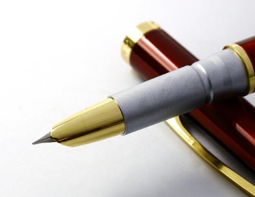 FOUNTAIN PEN DEEP WINE RED GOLD RING NIB F TIP M18KGP with Push in Style Ink Converter