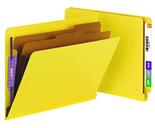 Smead 100% Recycled End Tab Pressboard Classification File Folder with SafeSHIELD Fasteners, 2 Dividers, 2
