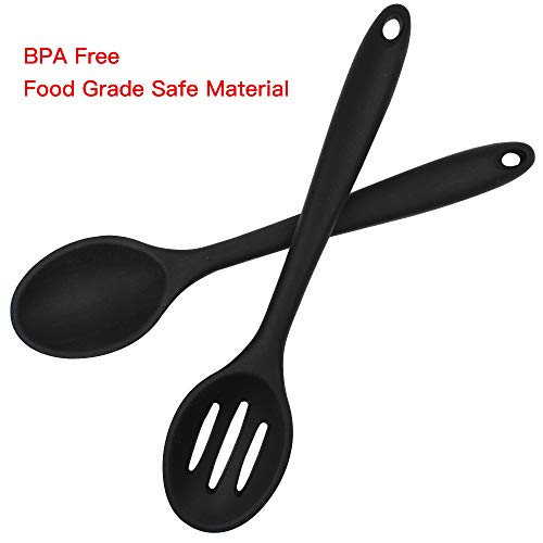 2 Pieces Silicone Nonstick Mixing Spoons, Bpa Free And Food Grade Serving Cooking Spoon, High Heat Resistant To 480°F, Hygienic Design Slotted And Solid Spoons For Mixing And Serving #TOP6
