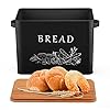 Herogo Black Extra Large Bread Box with Bamboo Lid for Kitchen Countertop, Metal Bread Bin Storage Container with Cutting Board Kit Fits 2+ Loaves, Vintage Bread Keeper for Farmhouse Counter Decor