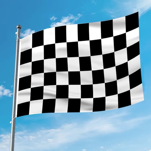 Image of AhfuLife Checkered Flag 3x5 Ft 2 PCS, Large Black and White Racing Flags - Double Side with Brass Eyelets for Race Car Party, Garden Decoration Indoor Outdoor