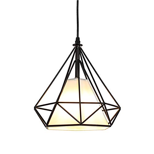 PETITES ECREVISSES Lampadario Industriale Vintage Lampada a Sospensione da Soffitto Gabbia Diamanti Di Metallo Paralume Ø25cm Retro Plafoniera E27 Loft Stile (Nero)