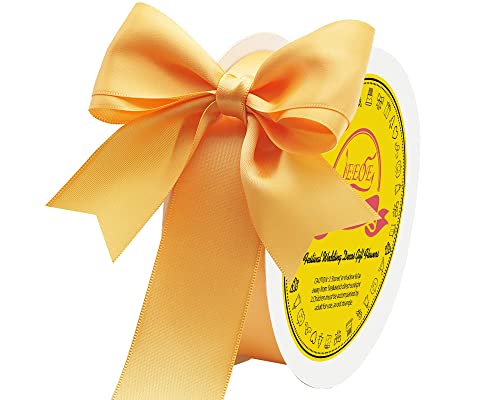 Image of Double Face Light Orange Satin Ribbon 1-1 /2 inch X 50 Yards Polyester Light Orange Ribbon for Gift Wrapping Very Suitable for Weddings Party Hair Bow Invitation Decorations and More