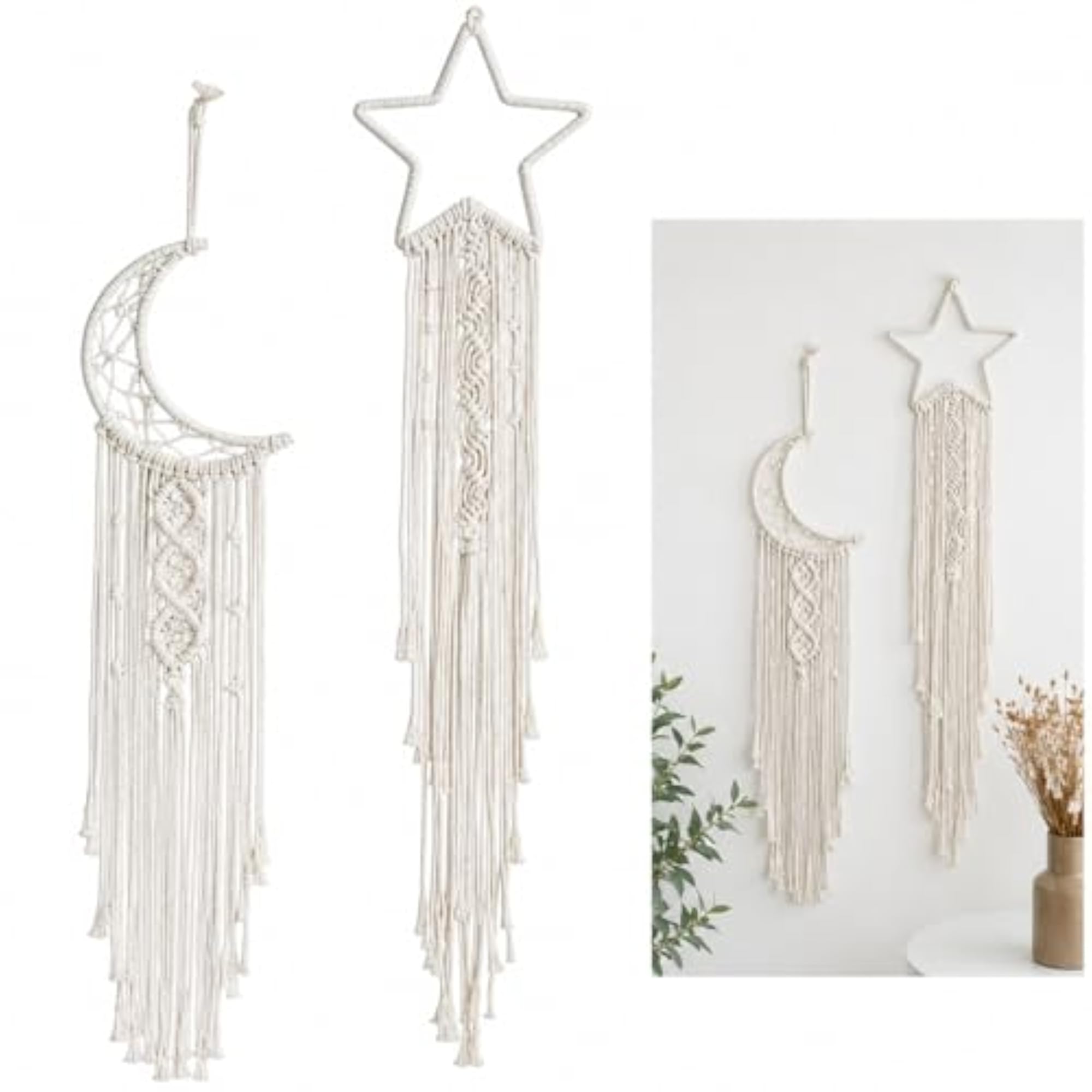 Macrame Wall Hanging Set, Moon and Star Dream Catcher