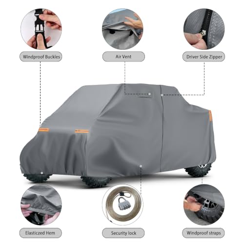 Image of Waterproof UTV Cover Compatible with Kawasaki TERYX 4 Doors | 6 Layers Outdoor Cover with Cotton Liner, Air Vents, Door Zipper and Windproof Buckles for Rain Snow Dust Protection