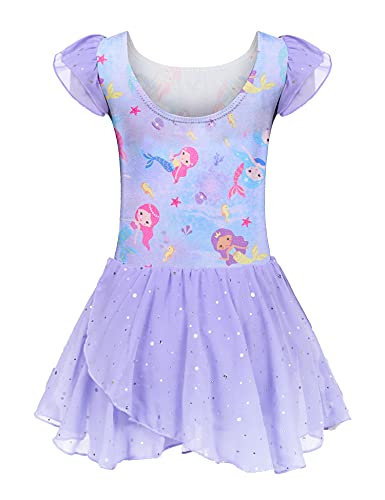 Image of Arshiner Girls Ruffle Sleeve Ballet Dance Dress Tutu Skirted Leotard
