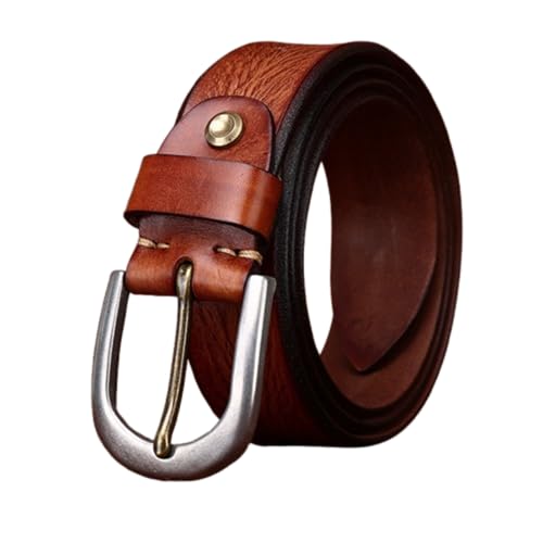 Vintage Minimalist Handmade Men's Women's Belt,Top-Grain Leather with Stainless Steel Pin Buckle for Trendy Casual Strap(125cm/49, Brown)