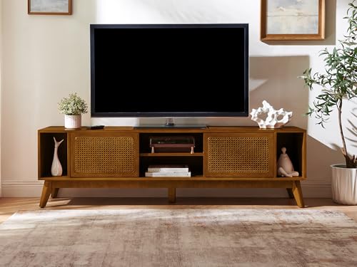 LKTART 68" Mid Century Modern TV Stand,Rattan Media Console for Living Room
