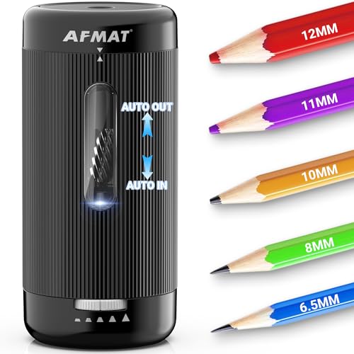 AFMAT Elektrischer Anspitzer mit Behälter Aufladbarer Automatischer Spitzer für Dicke Farbstifte 6.5-12mm USB Aufladbar Tragbarer Bleistiftschärfer mit Einstellbaren Spitzen für Schule/Büro PSC3