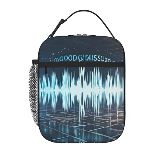 PAQOLSMCKR Lonchera para mujeres y hombres, lonchera portátil con aislamiento, música fresca, onda de sonido, bolsa reutilizable para el trabajo, picnic